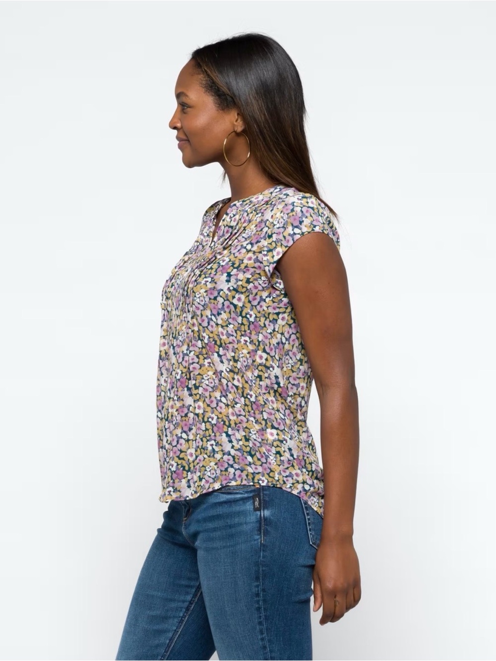 Monday Fun Alvena Split Neck Blouse Women’s Floral Short Sleeve Top Size Large - Picture 3 of 5